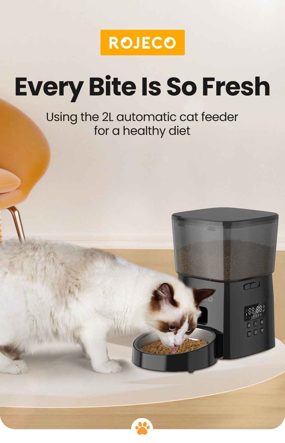ROJECO 2L Button Pet Feeder