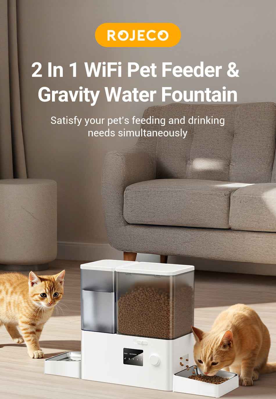 ROJECO 2‑in‑1 Feeder & Fountain