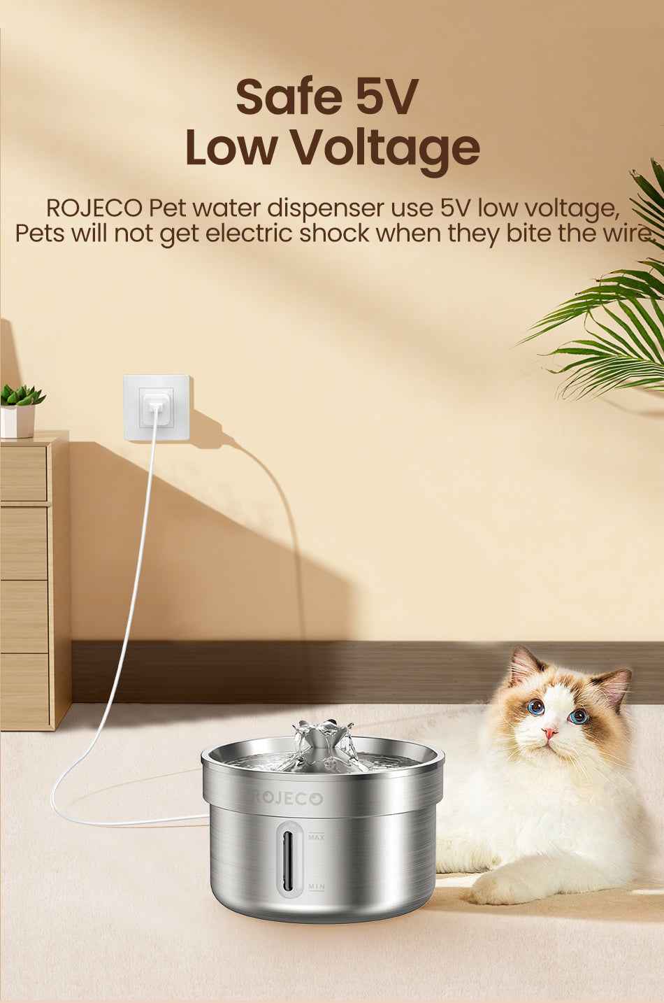 ROJECO 2L Stainless Steel Cat Water Fountain