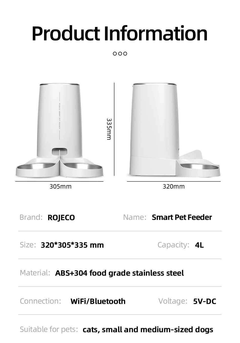 ROJECO 4L Smart Pet Feeder