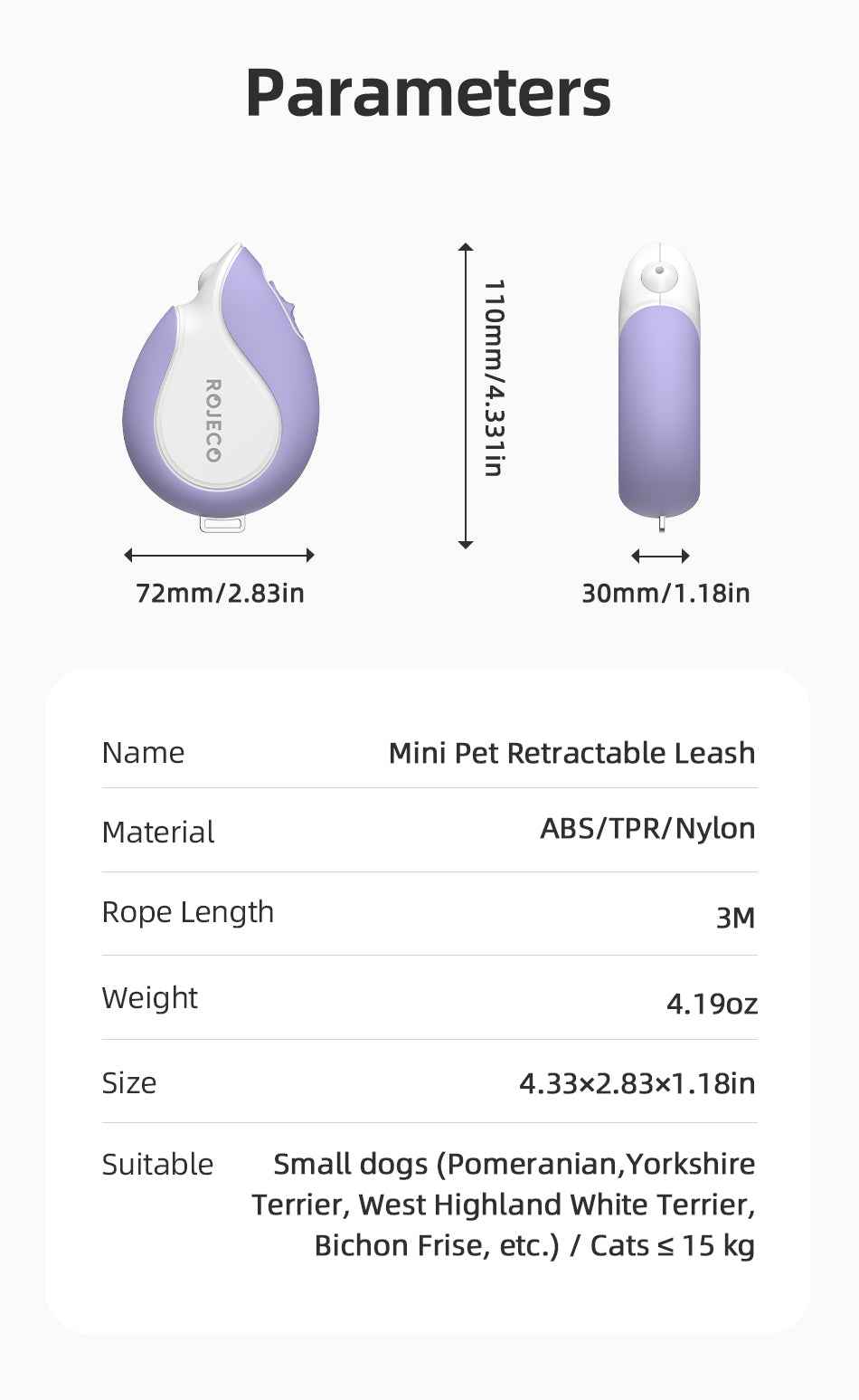 ROJECO Mini Retractable Dog Leash