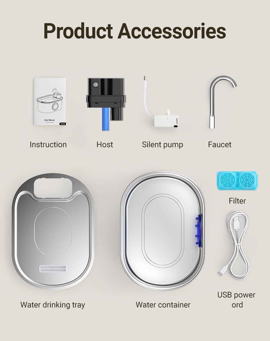 ROJECO 3.2L Wireless Stainless Steel Fountain