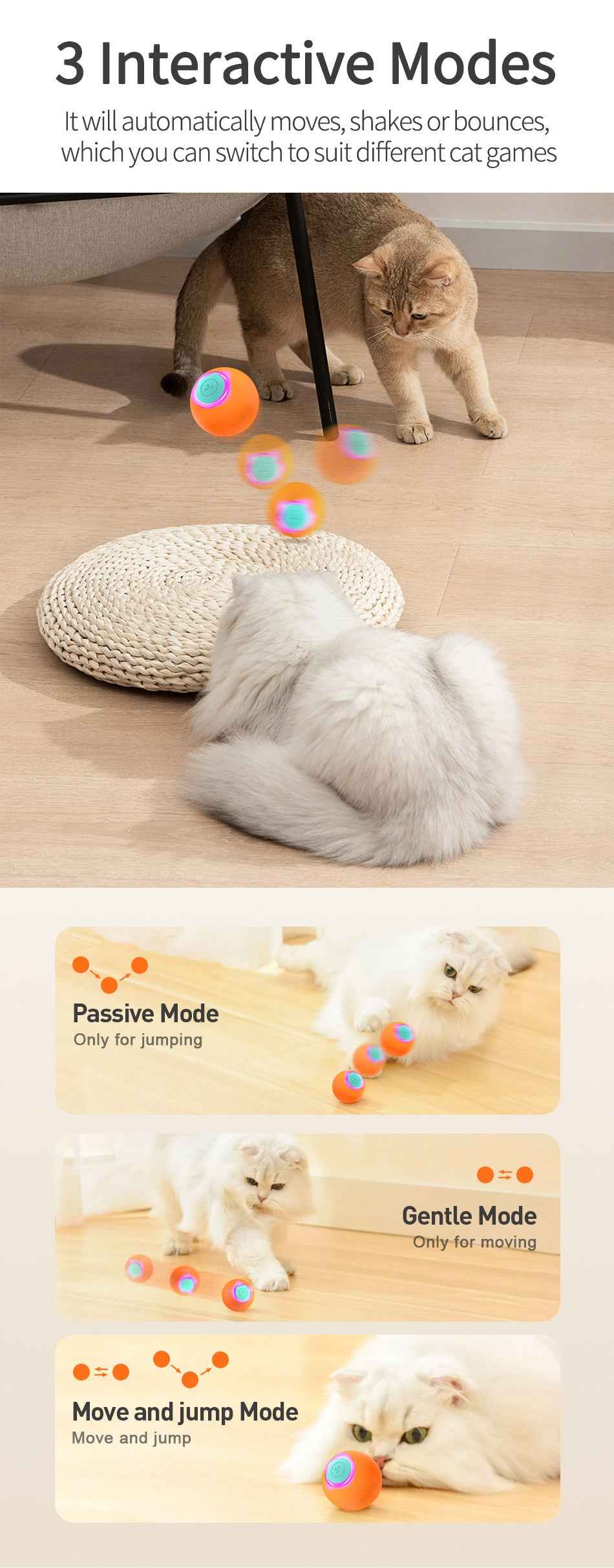 ROJECO Smart Bouncing Cat Ball