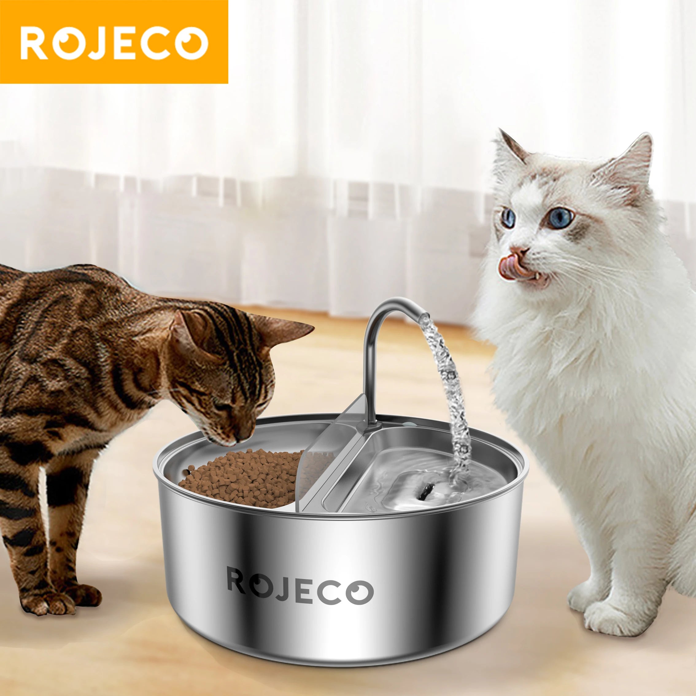 ROJECO 2-in-1 Pet Water Fountain & Feeder Bowl