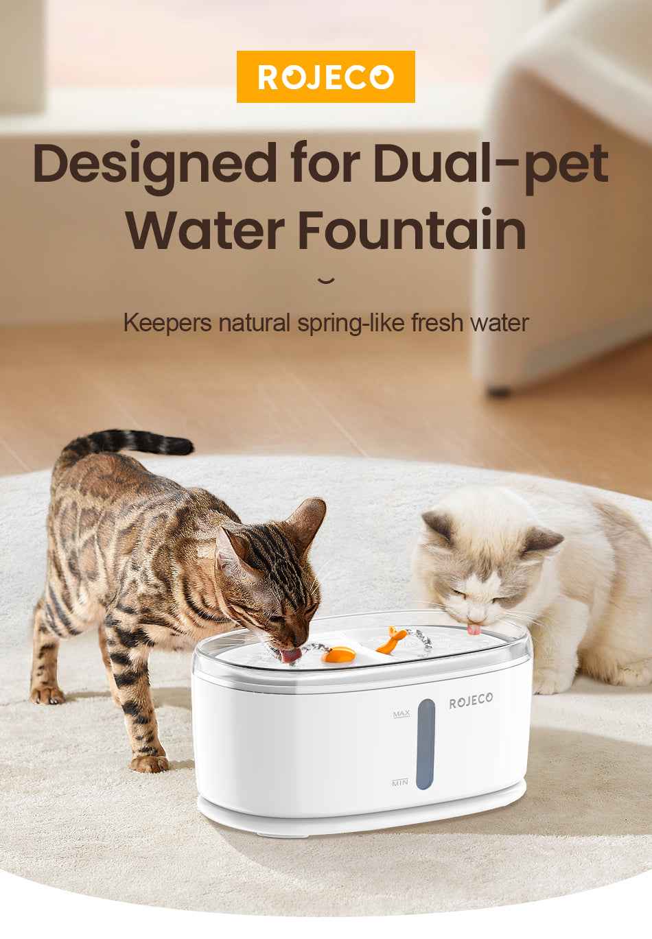 ROJECO Wireless Pump Cat Water Fountain
