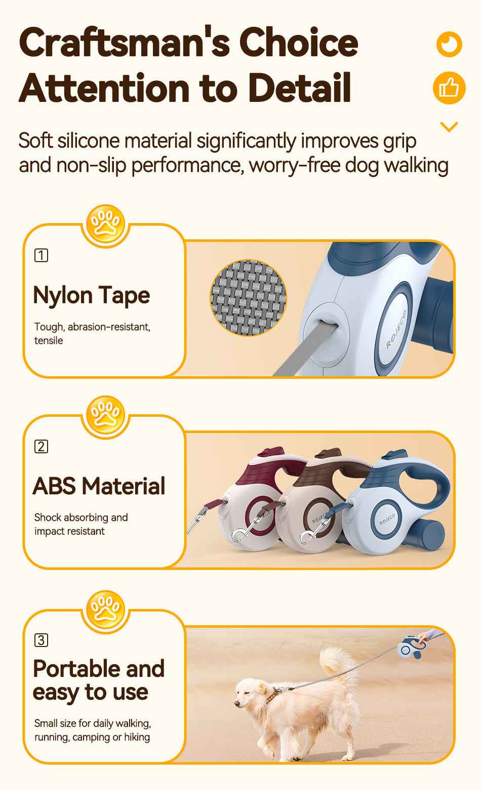ROJECO 3M/5M Retractable Dog Leash