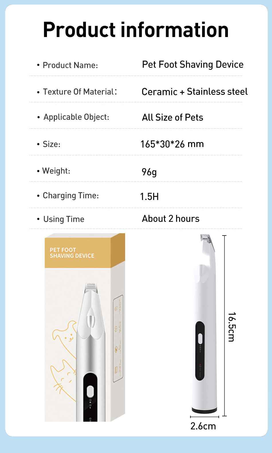 ROJECO 3-in-1 Pet Foot Hair Trimmer