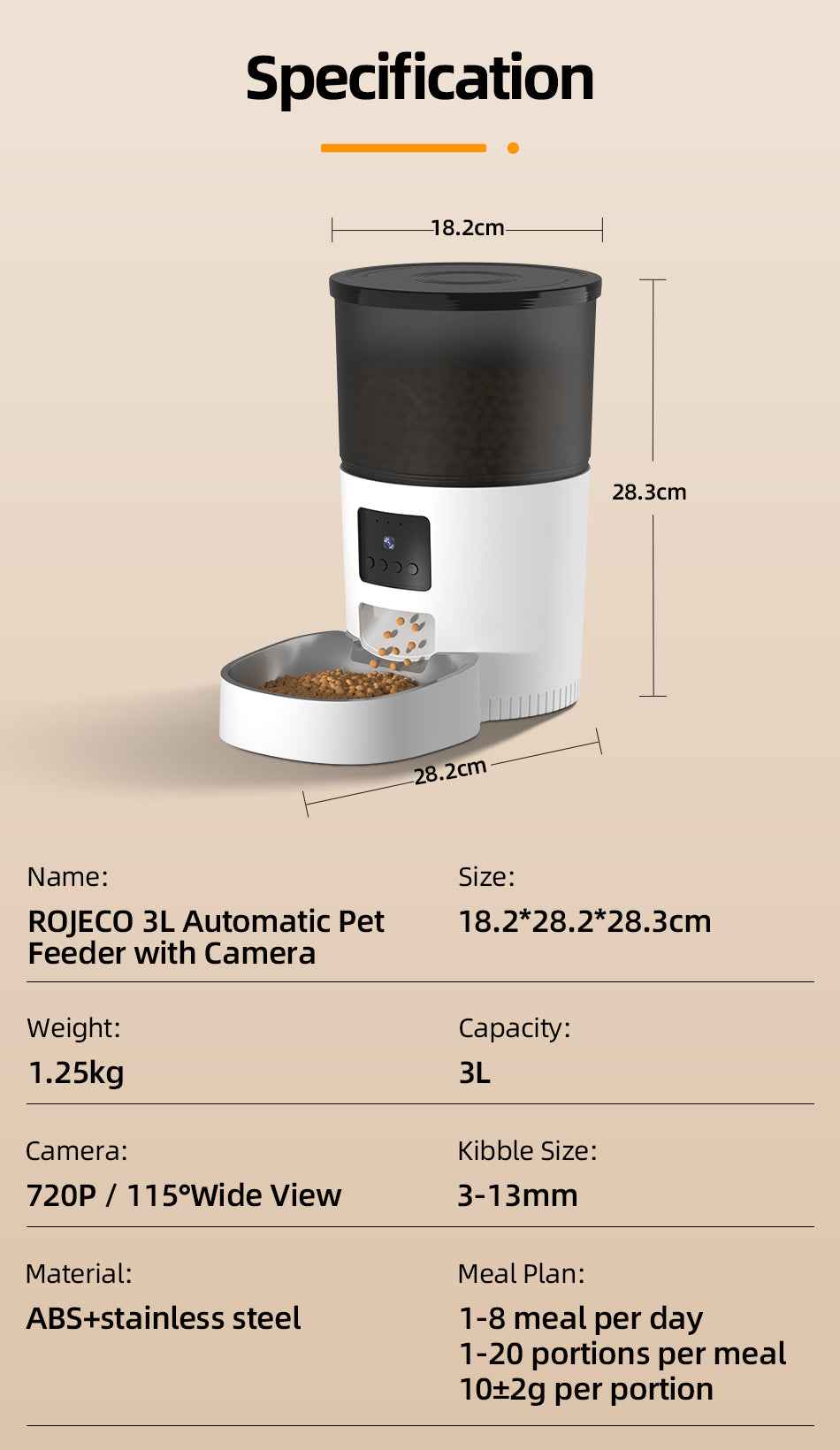 ROJECO 3L Cat Feeder with Camera