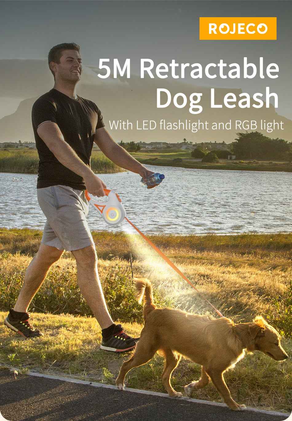 ROJECO 5M LED Retractable Dog Leash