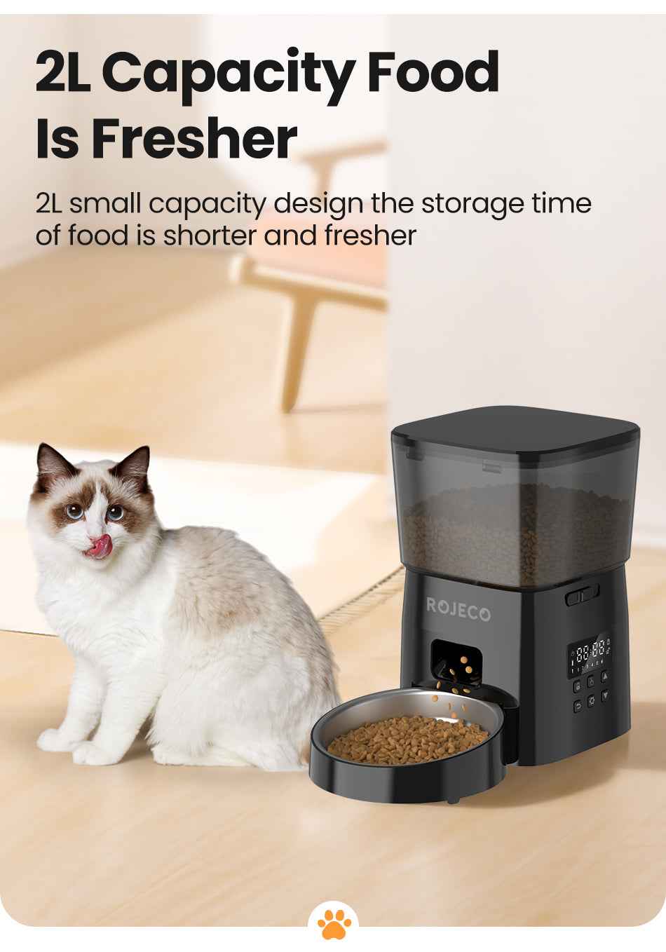 ROJECO 2L Button Pet Feeder