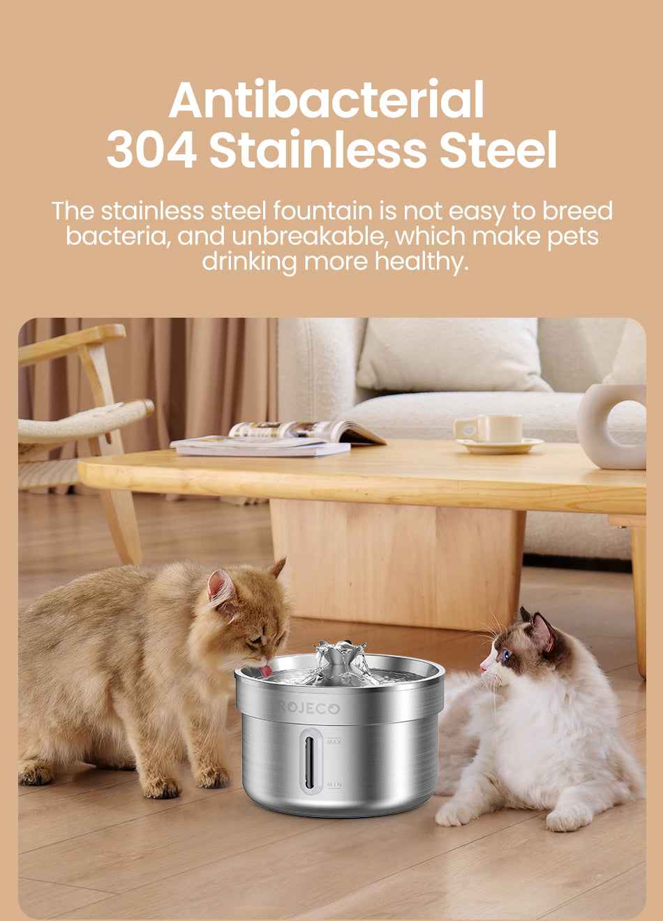 ROJECO 2L Stainless Steel Cat Water Fountain