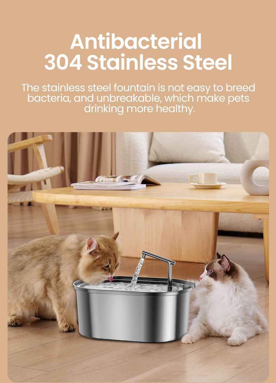 ROJECO 3.2L Stainless Steel Cat Fountain