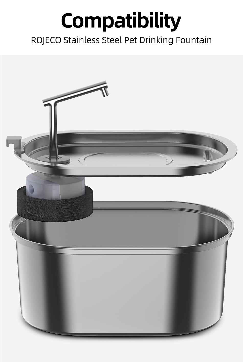 ROJECO Water Pump for Stainless Steel Cat Fountain