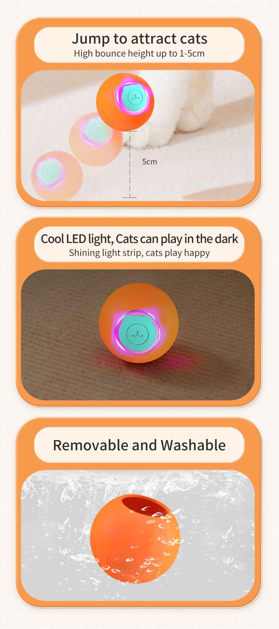 ROJECO Smart Bouncing Cat Ball