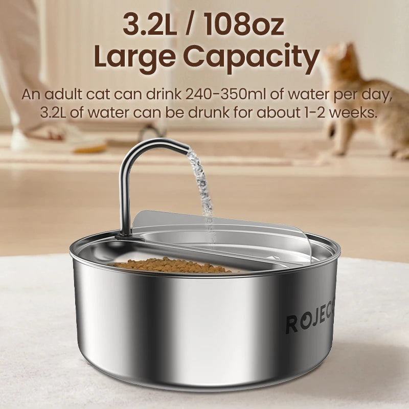 ROJECO 2-in-1 Pet Water Fountain & Feeder Bowl