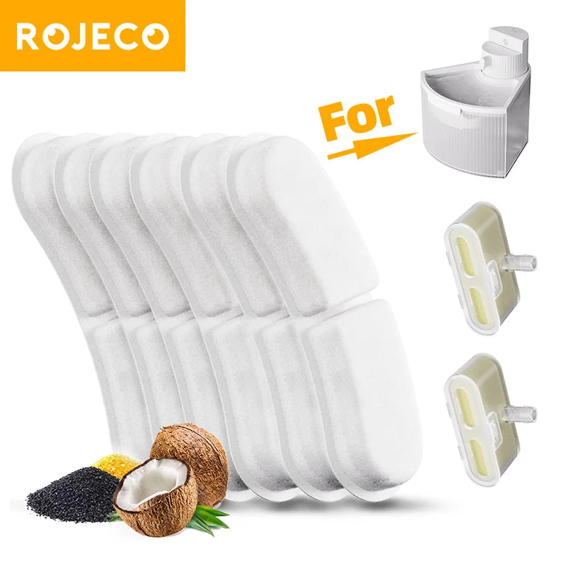 ROJECO Cat Water Fountain Replacement Filters - Carbon & Sponge Filters